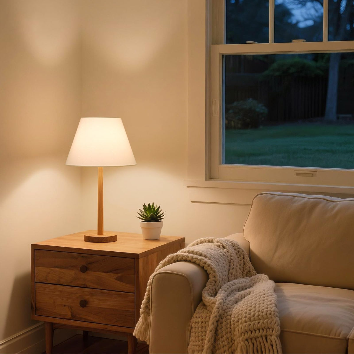 Seaside Village table lamp shade enhances cozy reading light.