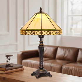 Seaside Village table lamp with stained glass shade adds vintage charm to any room