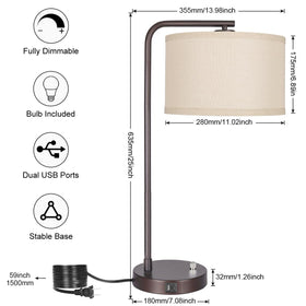 Seaside Village tall table lamp USB ports enable bedside charging.