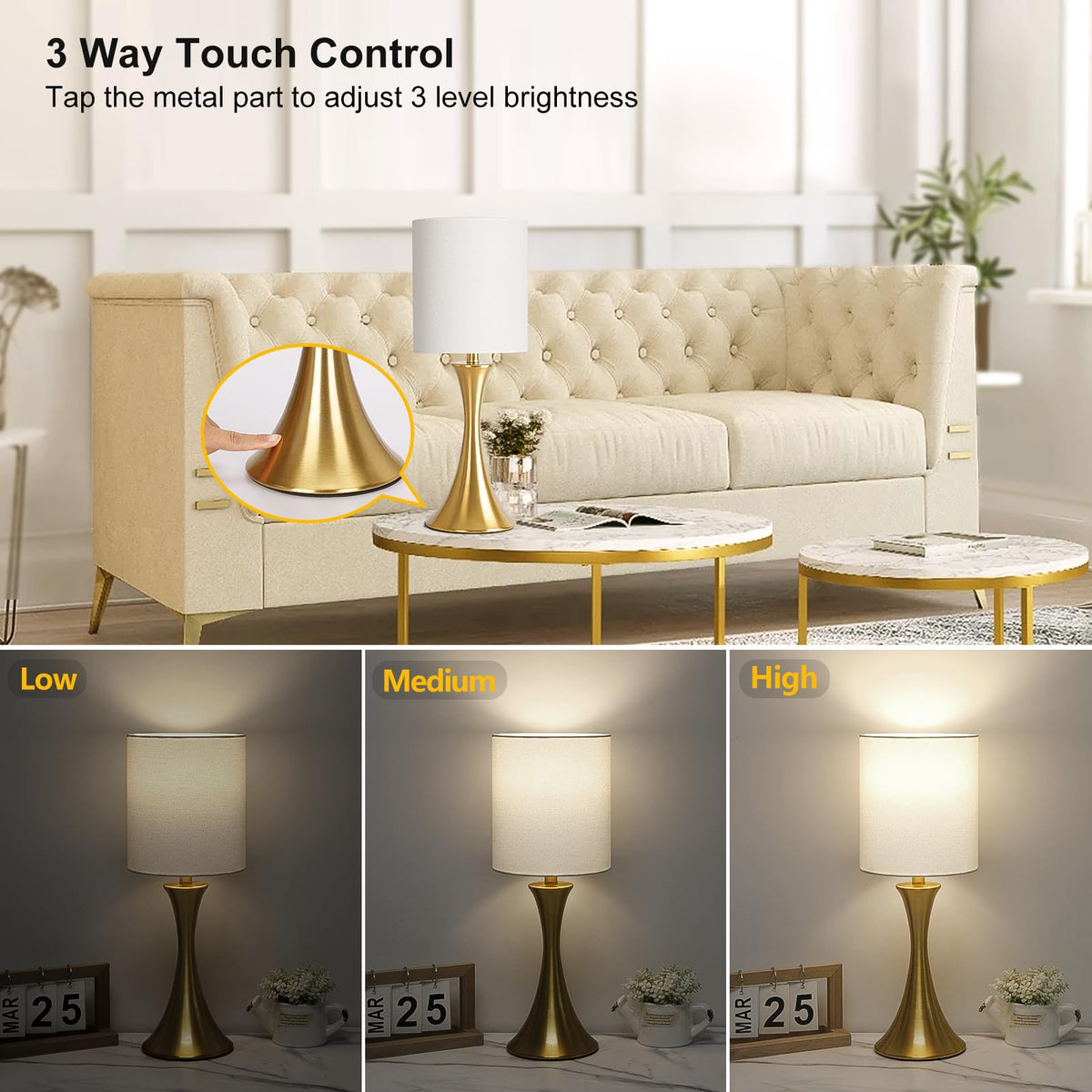 Seaside Village tapered gold lamp base blends retro charm with modern design.