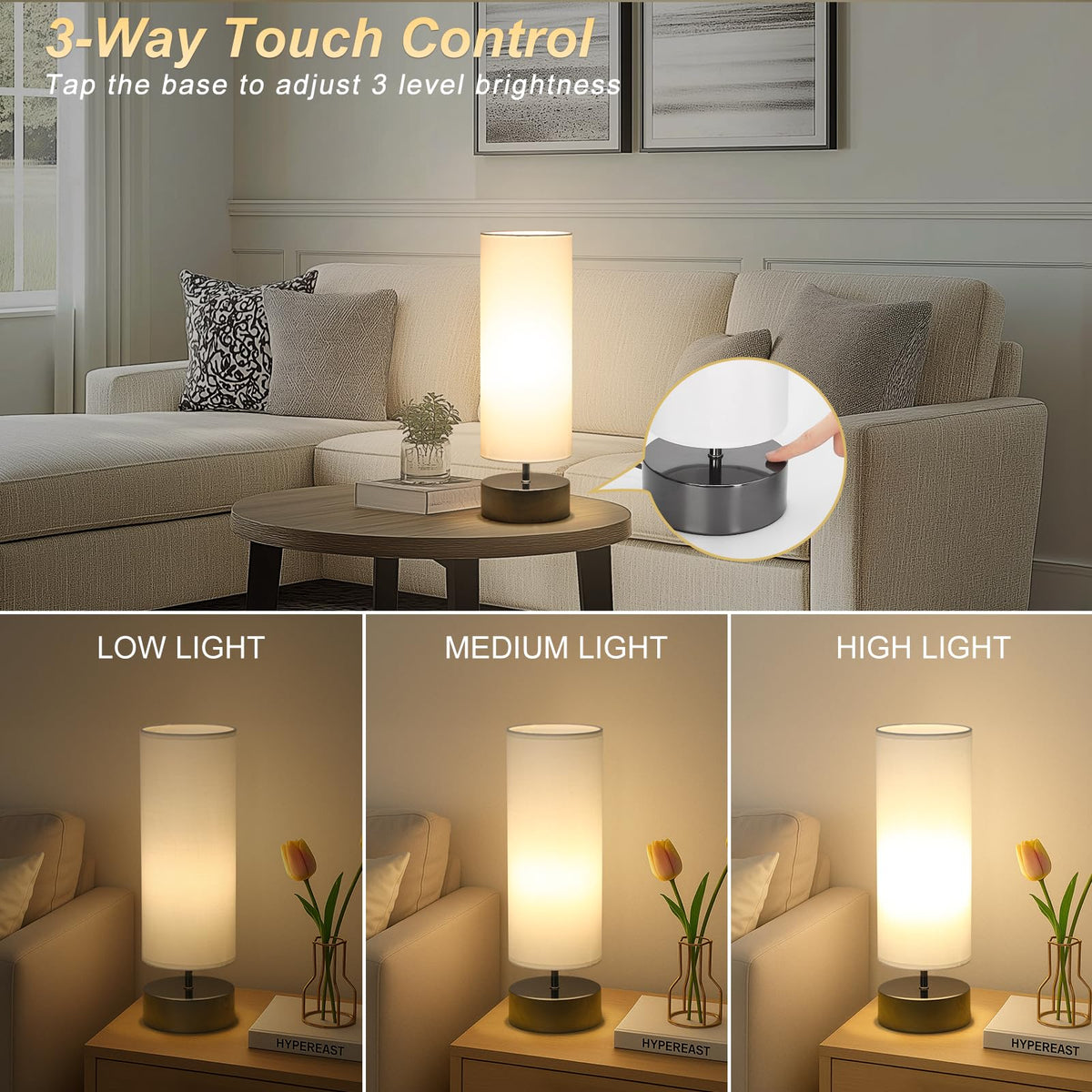 Seaside village touch table lamp dimming settings enable 4 brightness levels