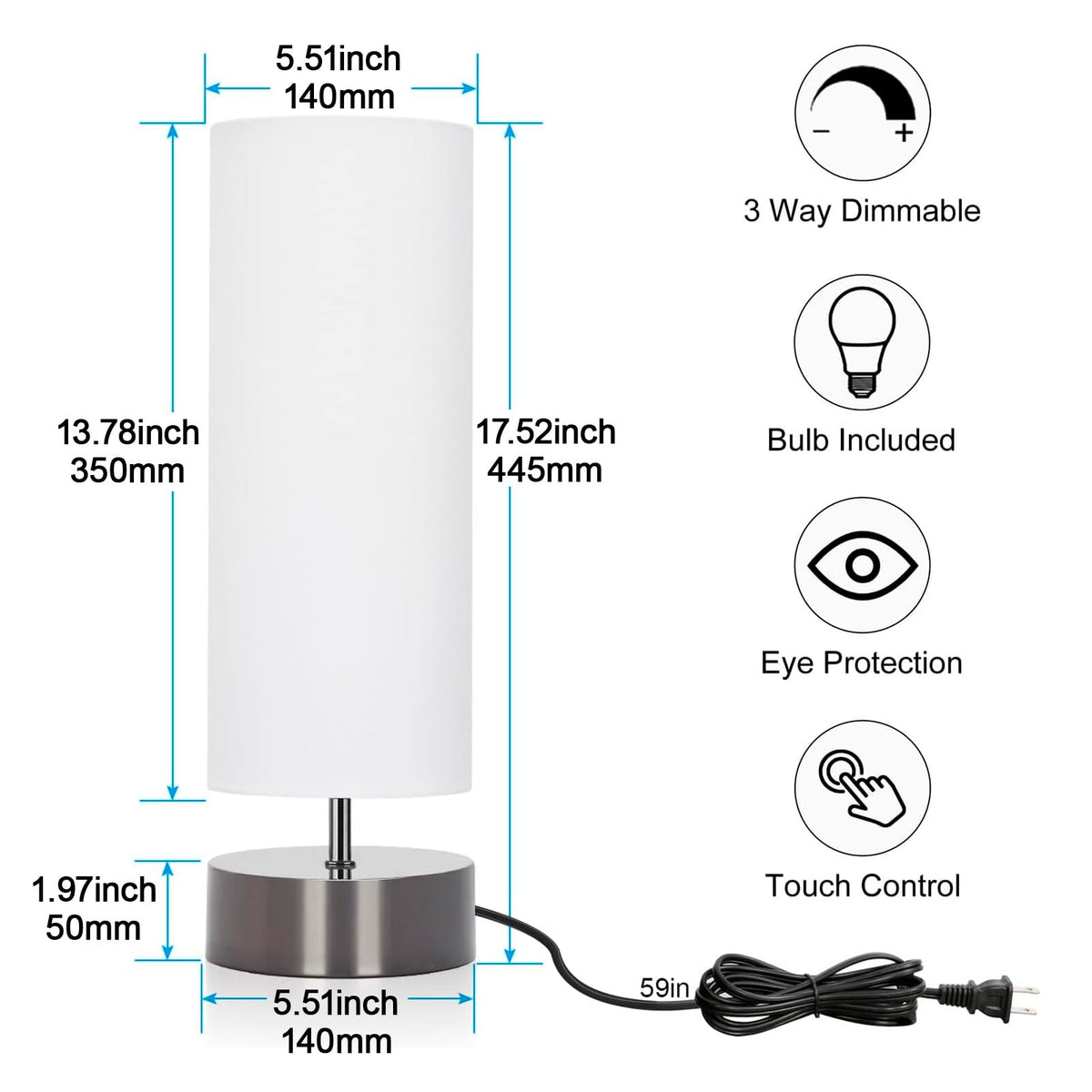 Seaside village touch table lamp shade displays white cylinder shade for soft light