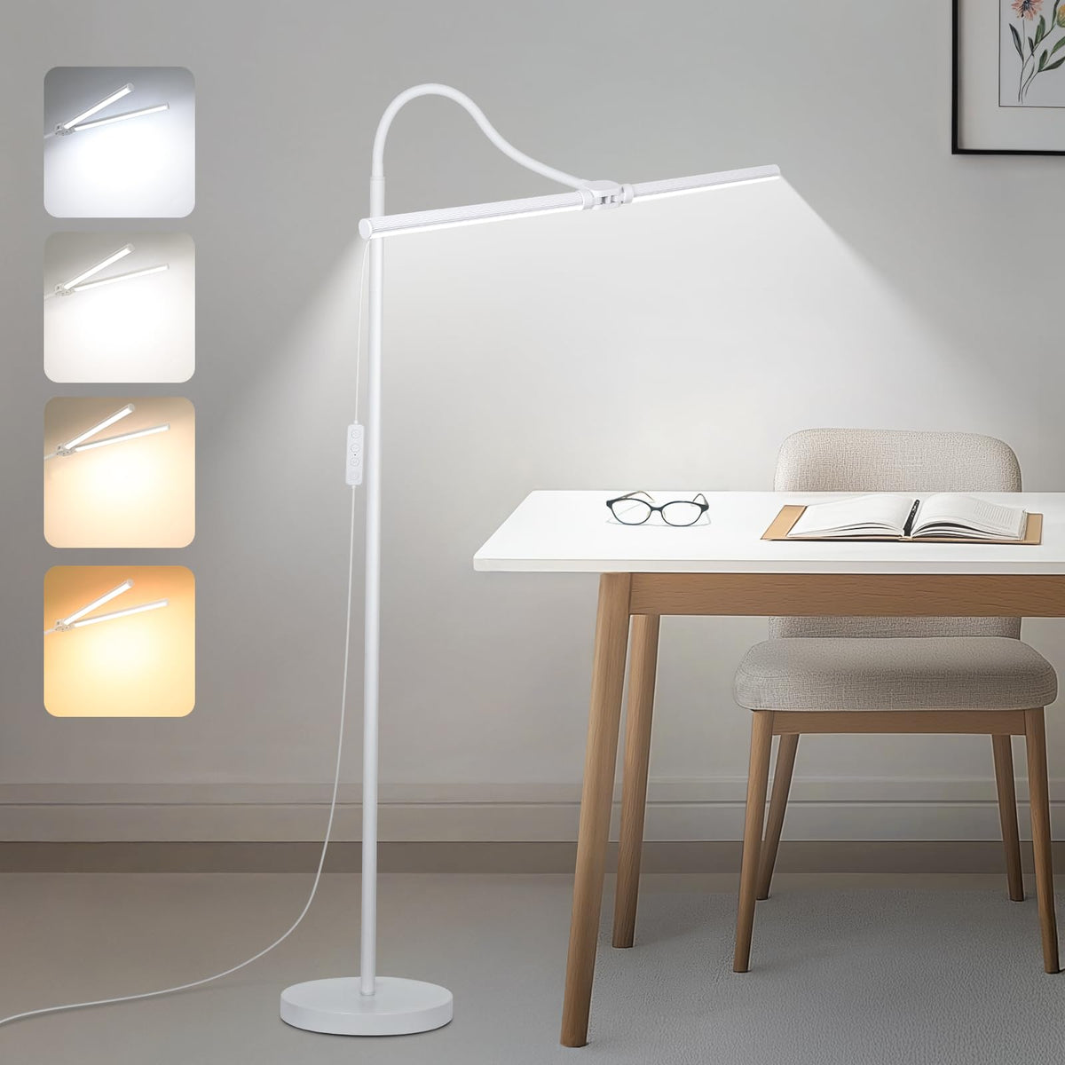 Seaside Village White Floor Lamp delivering bright, wide-area light for reading and tasks.
