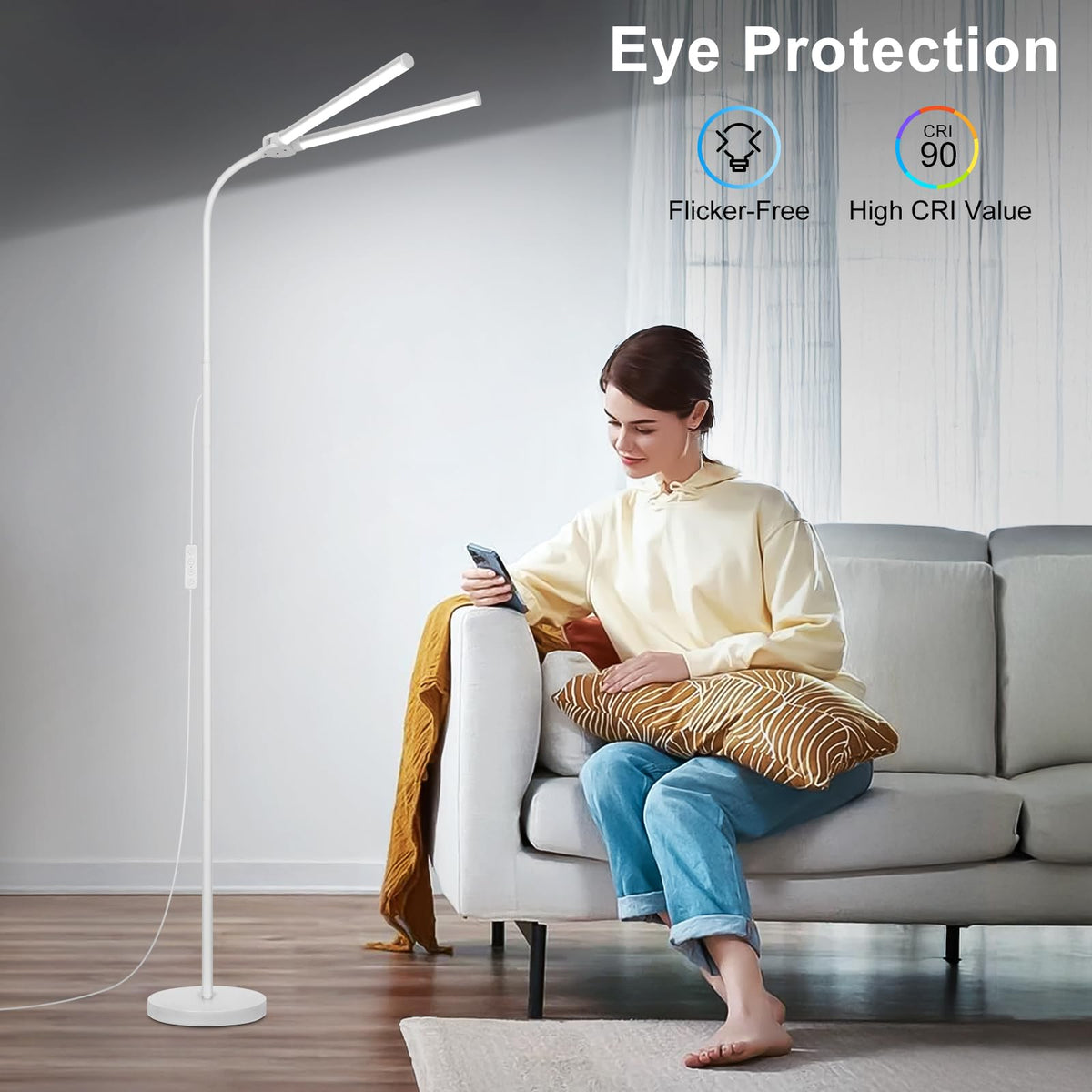 Seaside Village White Floor Lamp features a stable metal base for steady placement.