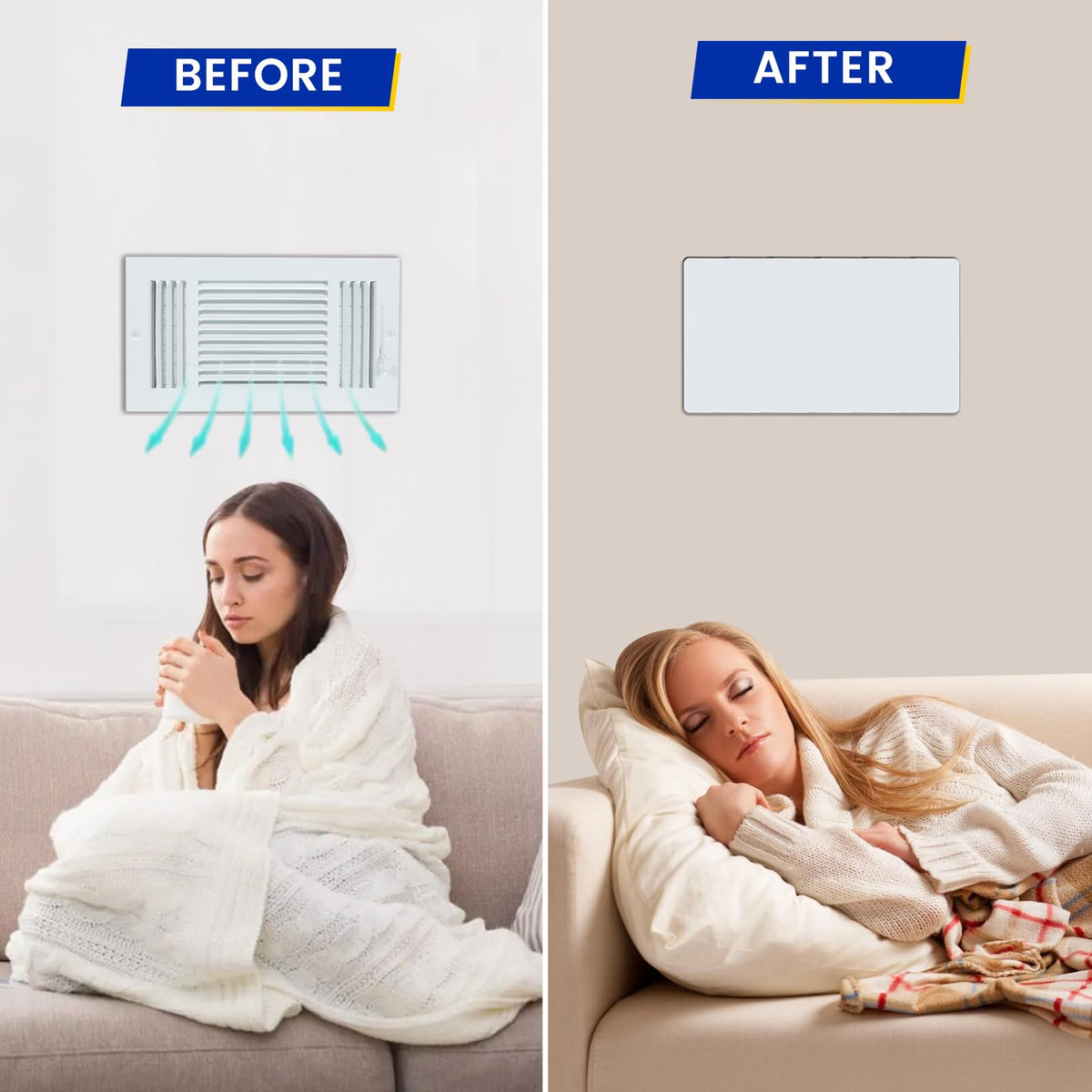 Apartment hallway with Seatern vent cover reduces noise and drafts.