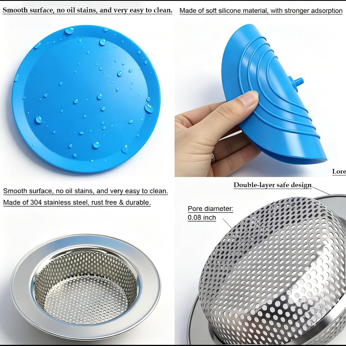 Seatery debris basket catches particles for cleaner sink surfaces.