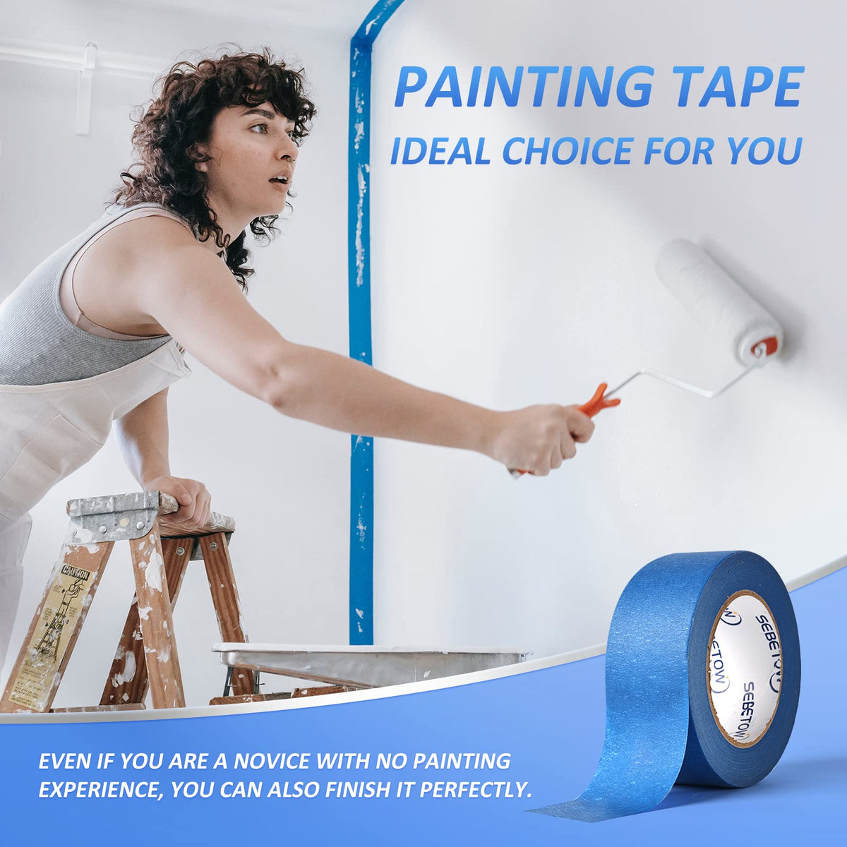 SEBETOW dark blue tape tear-by-hand demonstration with minimal residue.