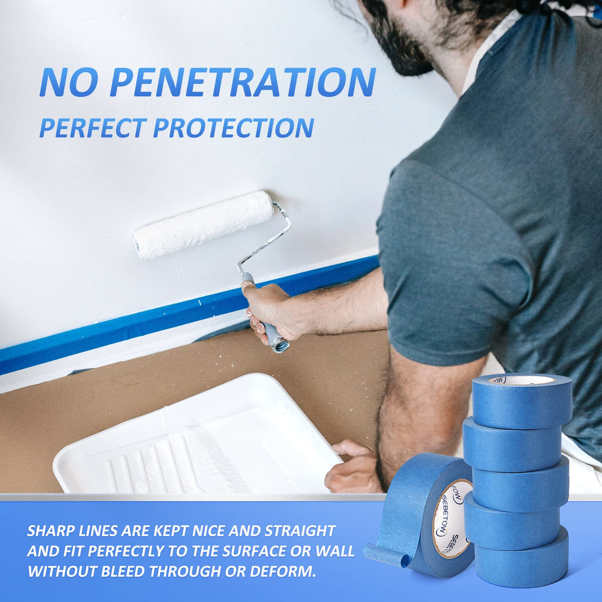 SEBETOW UV-resistant painter tape suitable for indoor and outdoor use.
