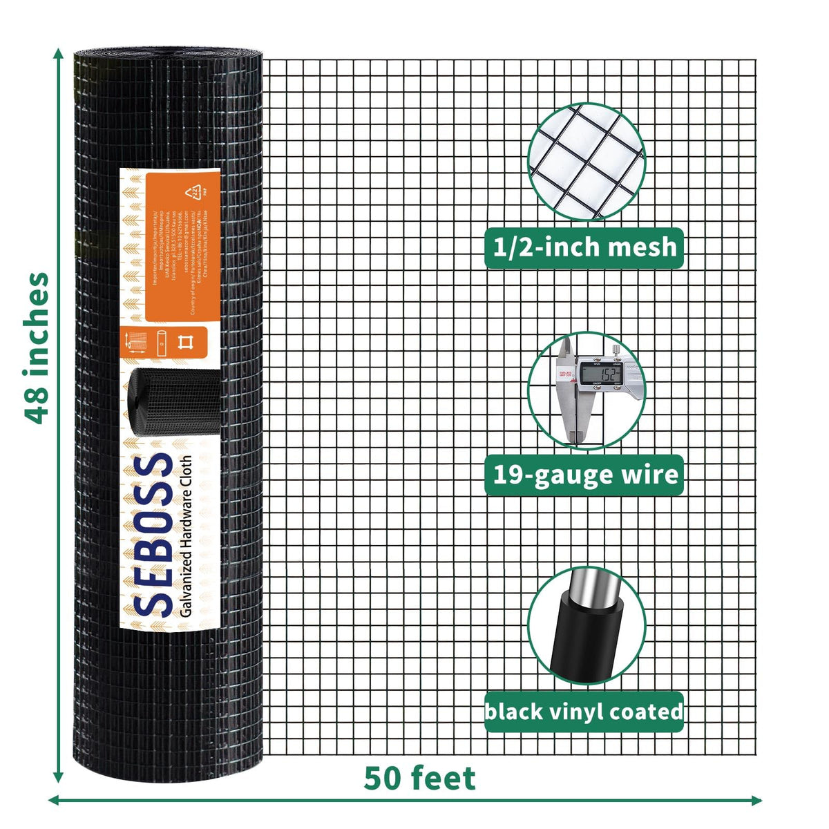 SEBOSS black wire mesh roll close-up highlighting uniform openings