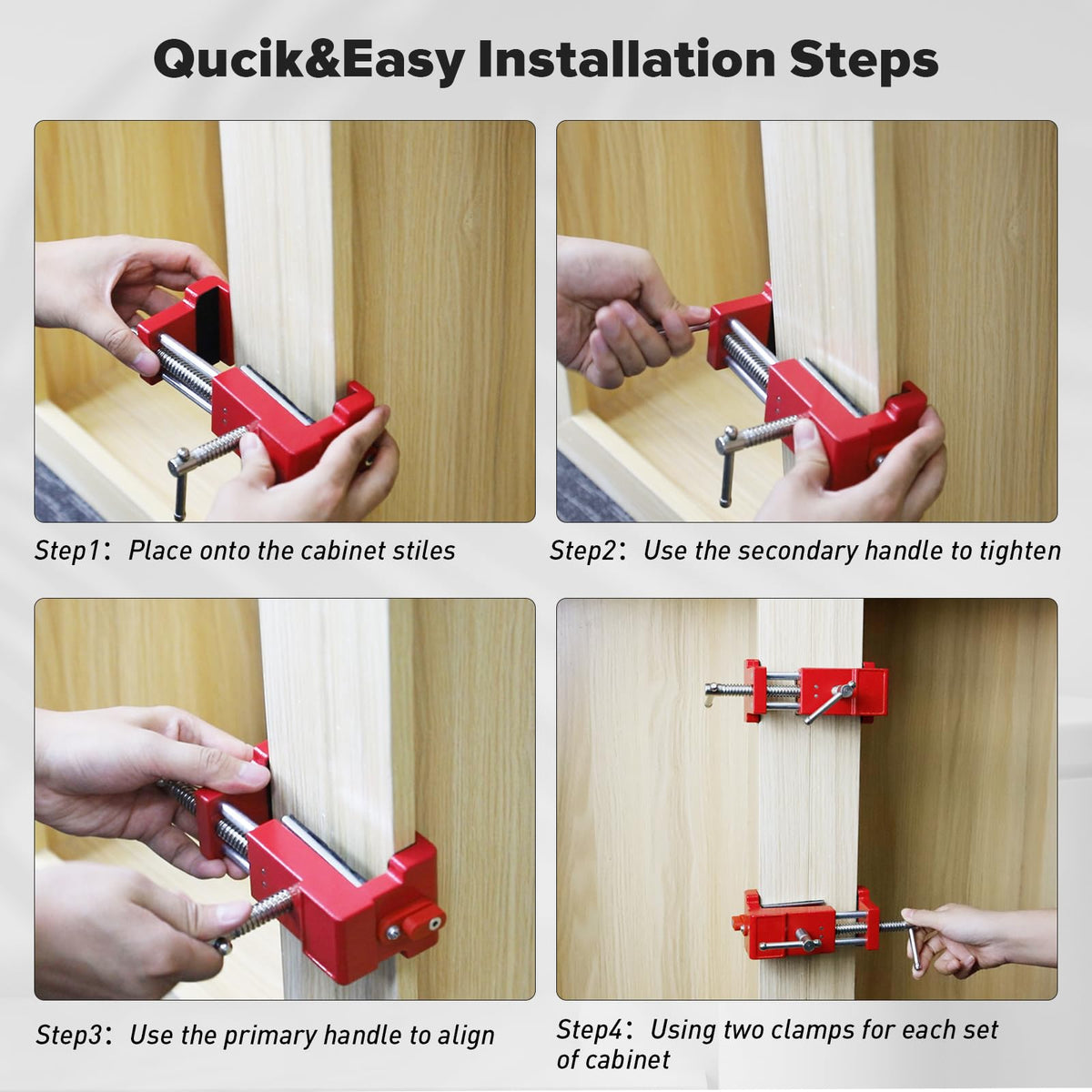 Sebupar clamps include built-in drill guide for accurate pilot holes