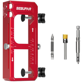 Sebupar Door Hinge Jig in action demonstrates precise hinge placement on a door.