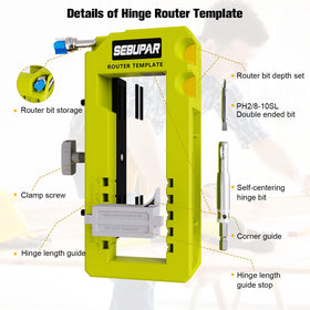 Sebupar hinge mortiser template closeup demonstrates adjustable depth.