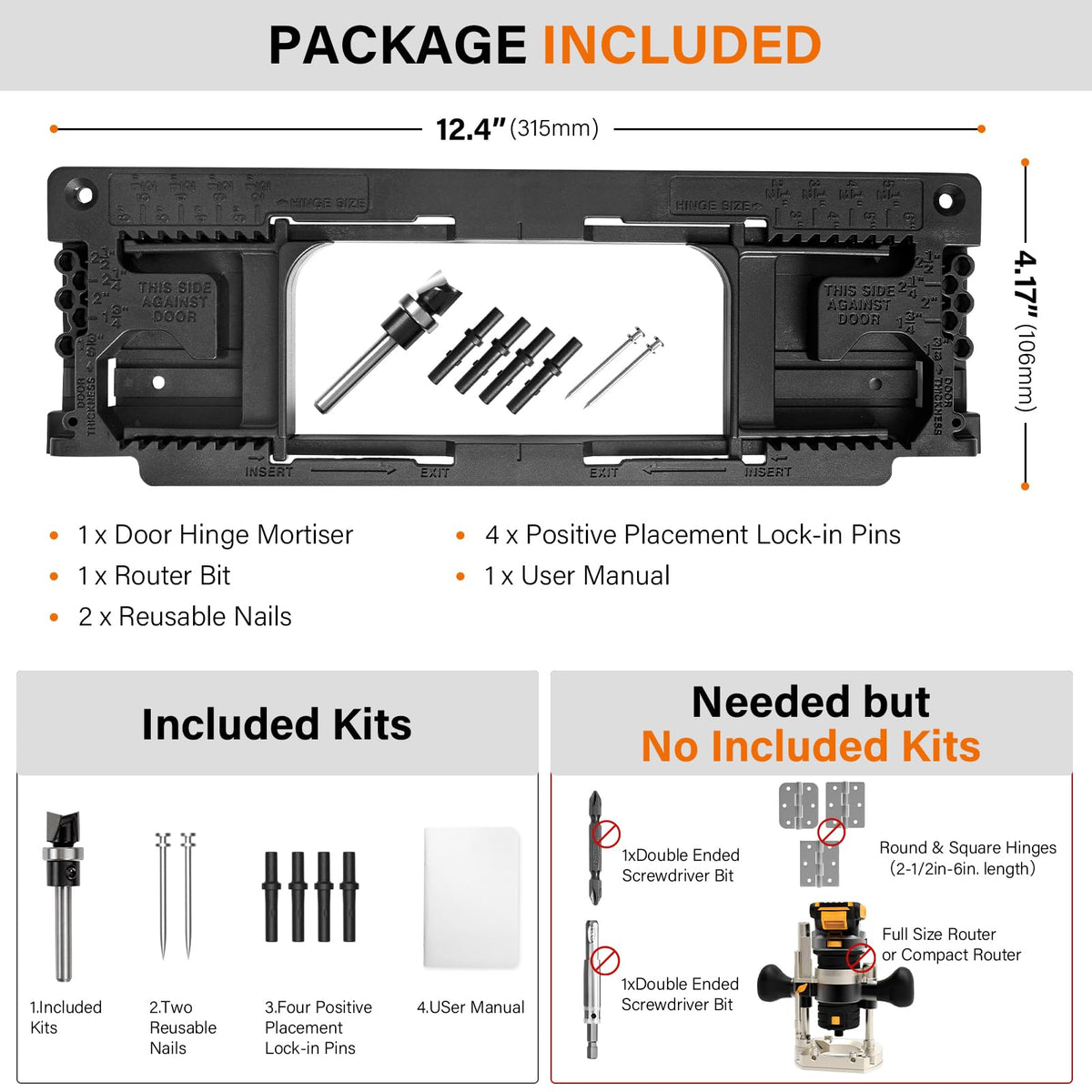 Sebupar packaged includes hinge mortiser kit with guides and pins.