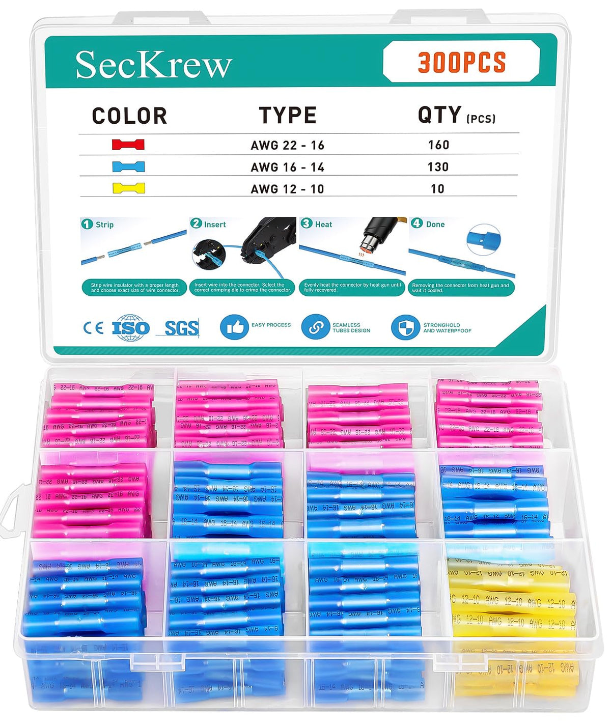SecKrew 300pcs heat shrink butt connectors in packaging for quick project prep