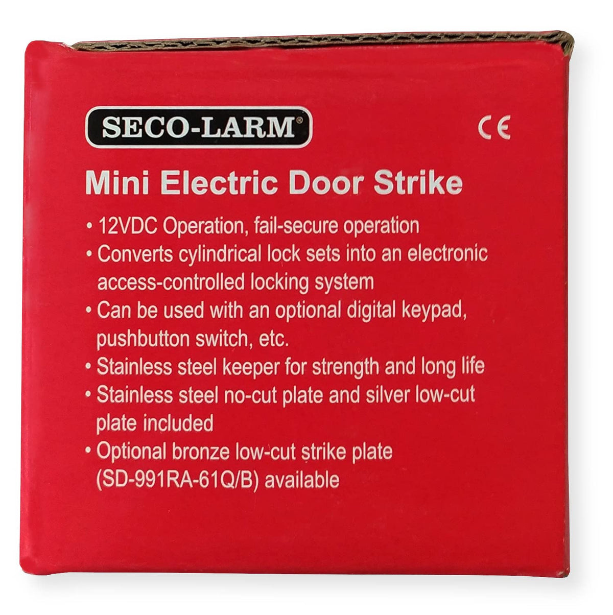 Seco-Larm Enforcer Mini No-Cut Strike wiring demonstrates simple two-wire connection.