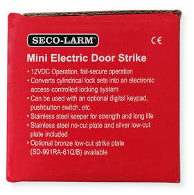 Seco-Larm Enforcer Mini No-Cut Strike wiring demonstrates simple two-wire connection.