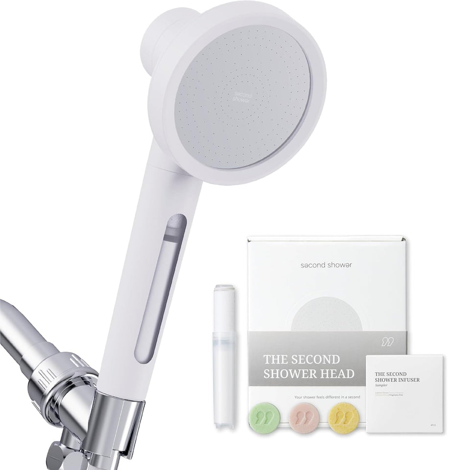 SecondShower filtered shower head with handheld wand for easy rinsing and adjustable flow.