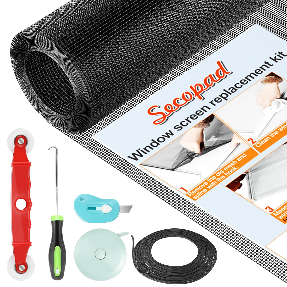 Secopad window screen repair kit with durable fiberglass mesh for long-lasting ventilation