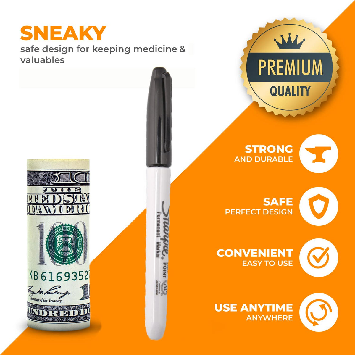 Secret Stash fake pen diversion safe in blue with hidden cavity for quick access