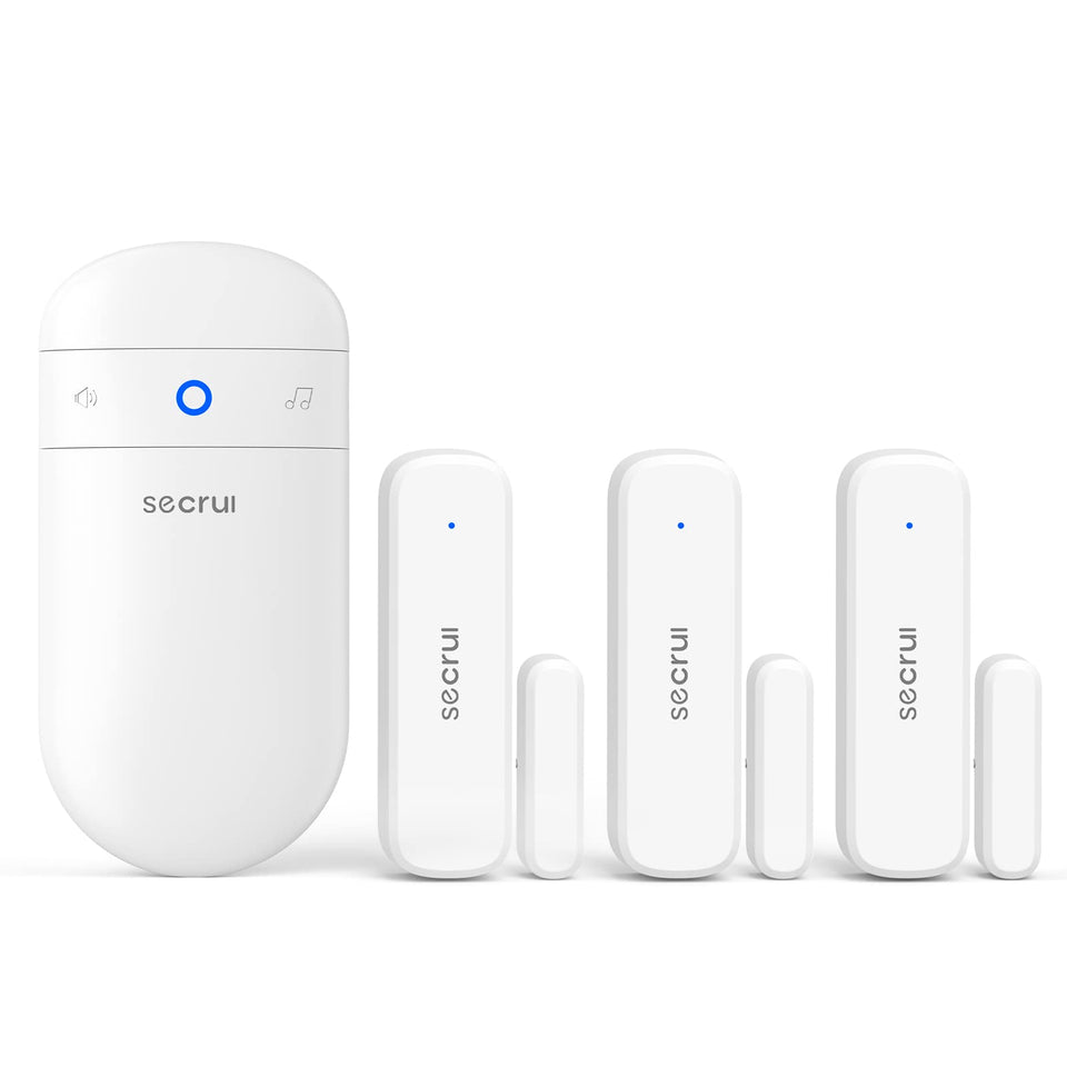 SECRUI door-chime sensor mounted on a door frame delivering instant alerts
