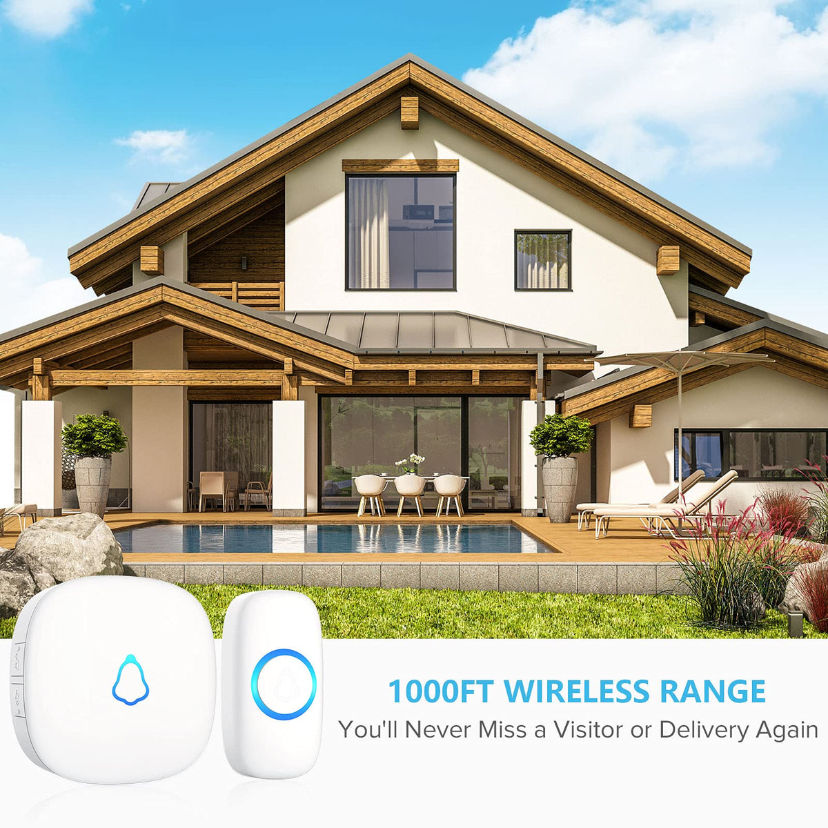SECRUI doorbell demonstrates 300 ft range for flexible placement.