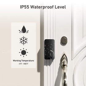 SECRUI doorbell range-illustration highlights up to 1000 ft coverage outdoors.