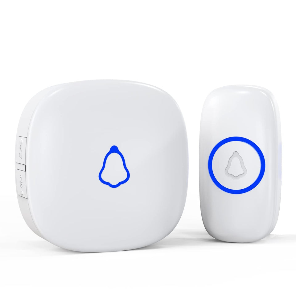 SECRUI wireless doorbell button close-up showing weatherproof build for outdoor use.