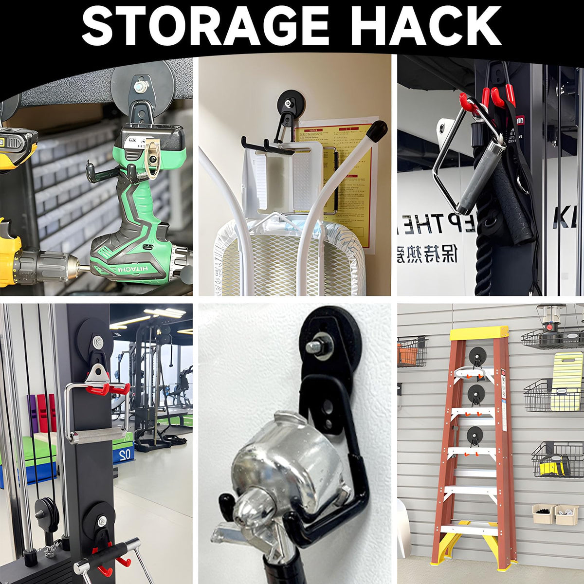 SecureElastic magnetic hooks in the garage keep power drills organized and accessible.