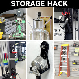 SecureElastic magnetic hooks in the garage keep power drills organized and accessible.
