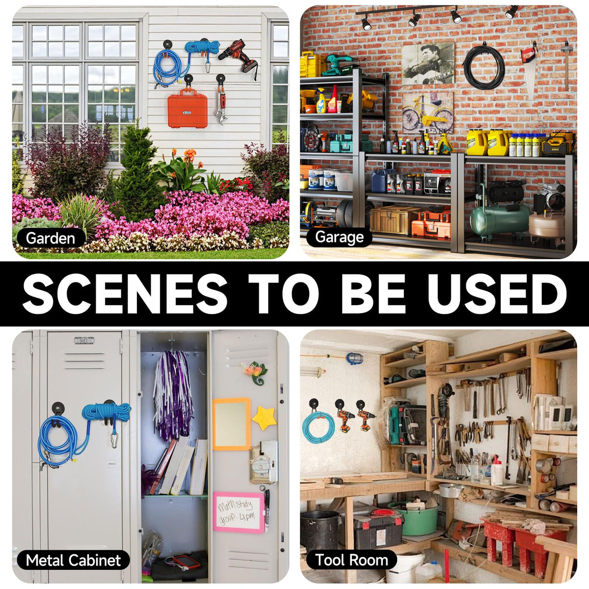 SecureElastic magnetic hooks on pegboard show easy repositioning and tool-free installation.