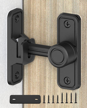 SecureLatch heavy-duty barn door lock with 90-180 degree angle view for secure privacy.