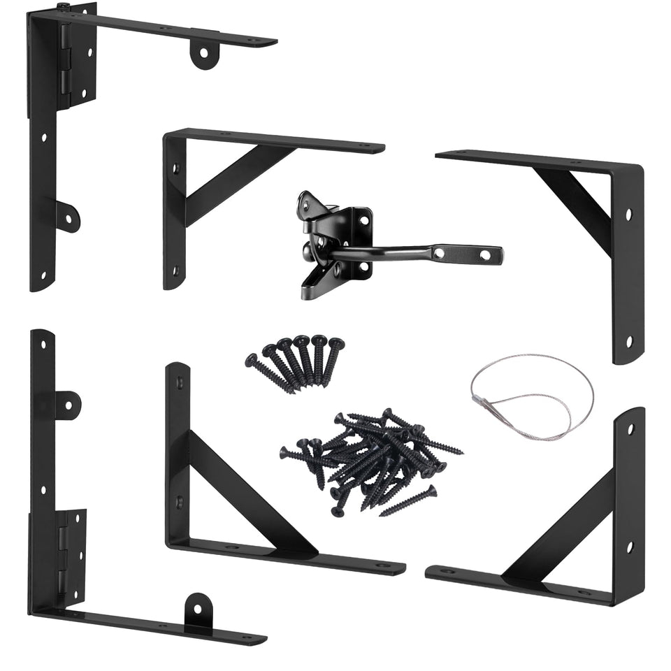 Securitoday gate hardware kit for wood fence showing stable installation with rugged hinges.