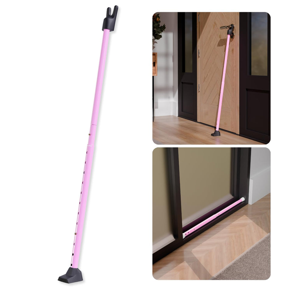 SECURITYMAN 3in1 door security bar pink extended for versatile home safety.