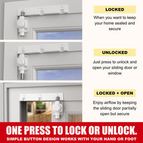 Securityman Sliding Door Lock vent opening at 2.69 inches enables safe airflow