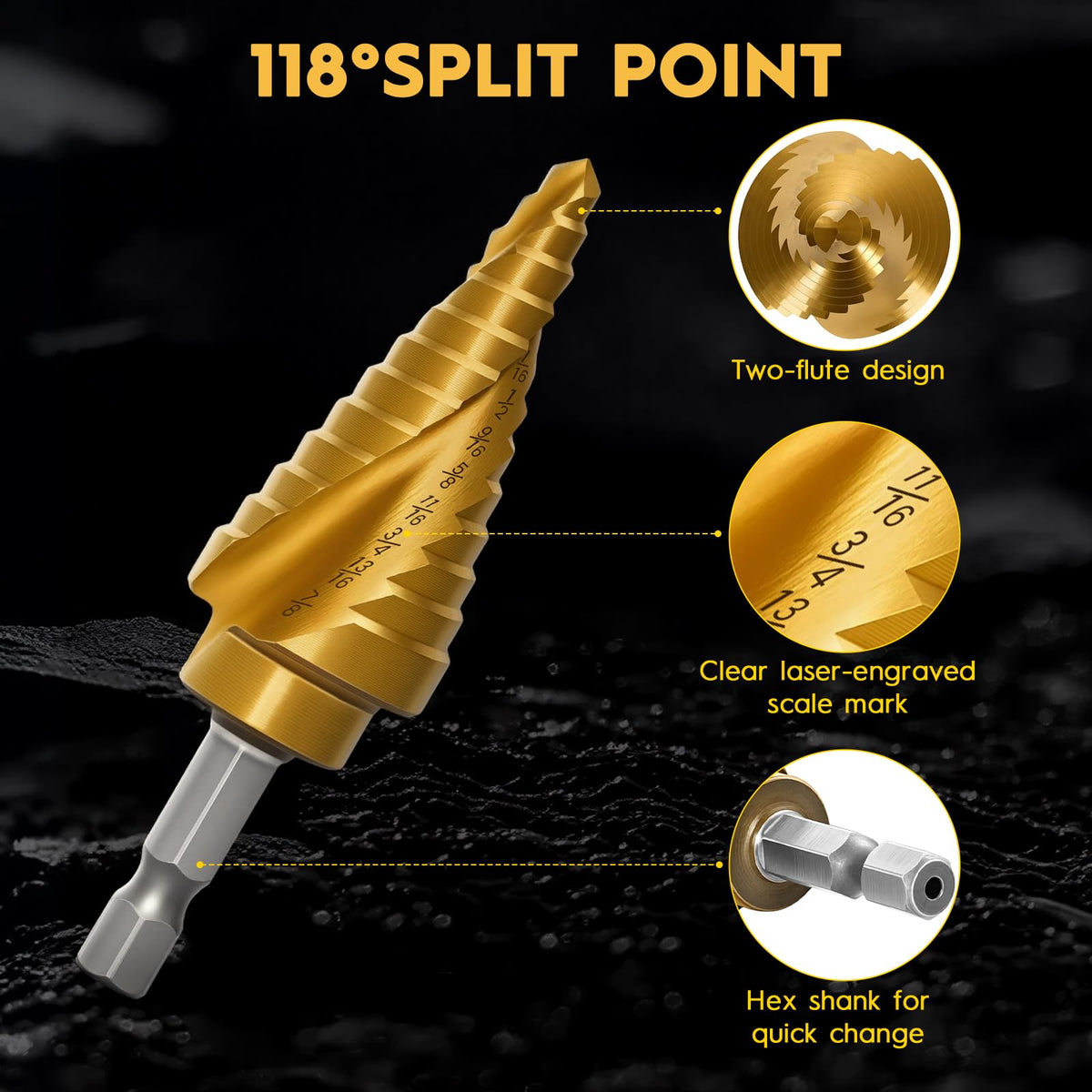 SEDIANAS 118-degree split-point tip supports self-centering drilling