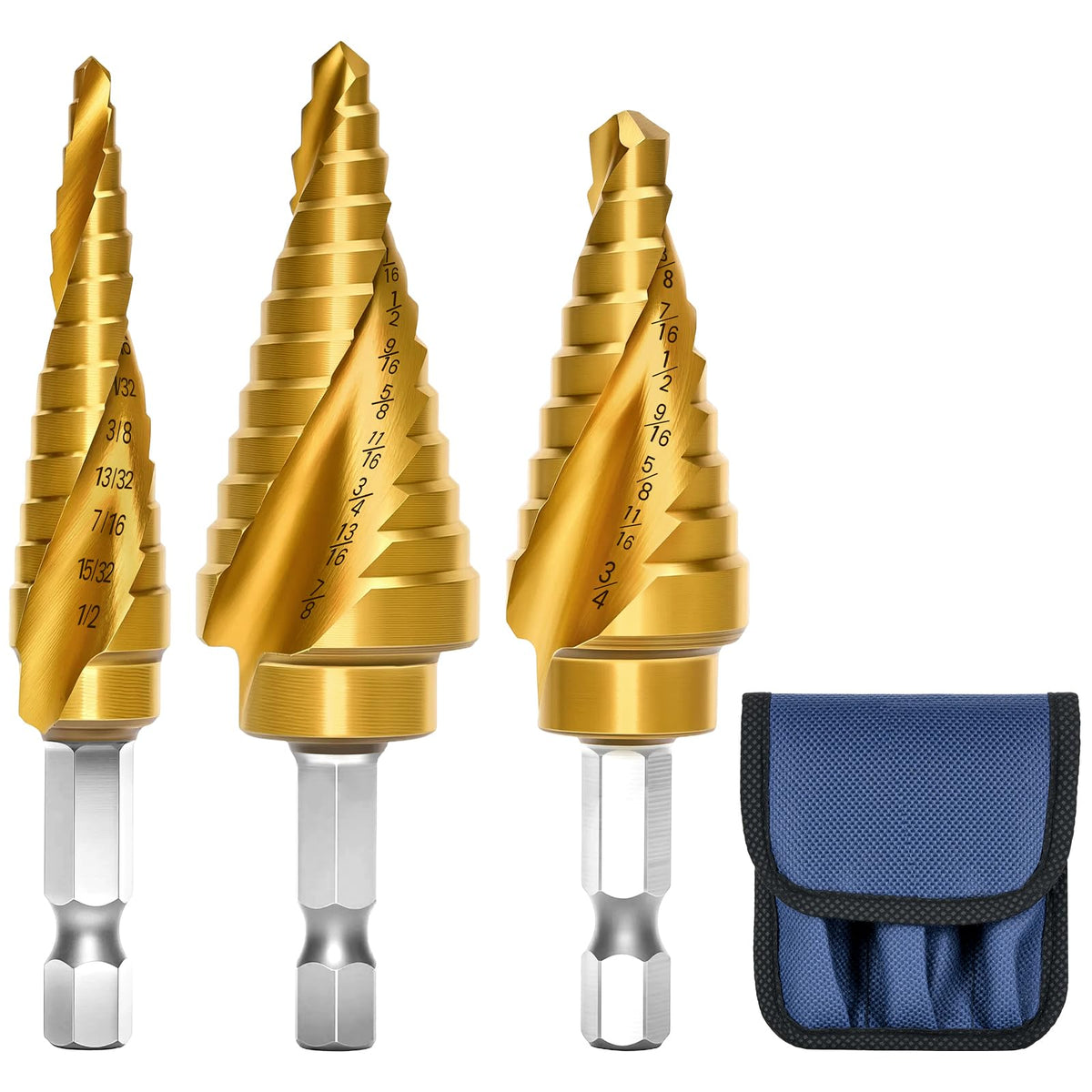 SEDIANAS 3PCS titanium step drill bits set for versatile metal drilling