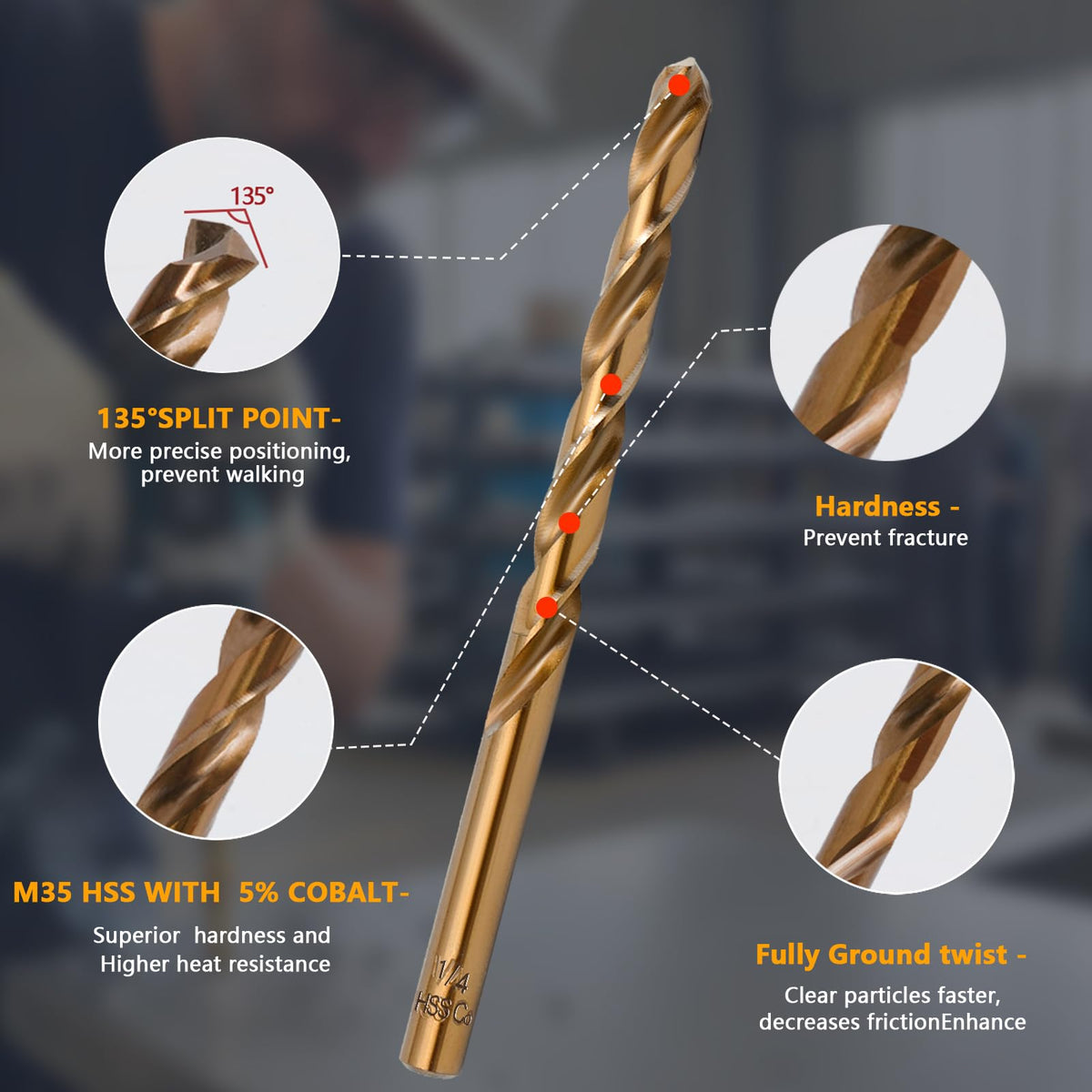 SEDIANAS high speed steel bits in full-length set designed for hard metals.