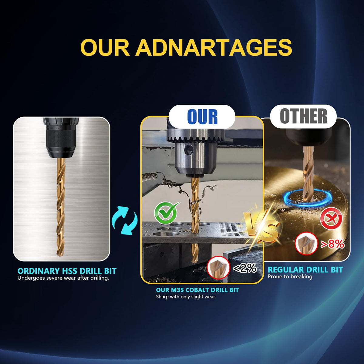 SEDIANAS cobalt drill bits organized in metal index storage for easy access.