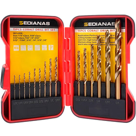 SEDIANAS cobalt drill set inside a compact box, organized for metal and wood projects.