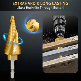 Sedianas step drill kit covers metal, plastic, aluminum, and iron tasks.