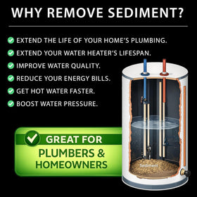 Sediment Gone EZVac internal-agitation-action breaks up hard sediment during drain.