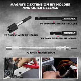 SEDY 1/4 magnetic extension enables reach for easy screw driving.