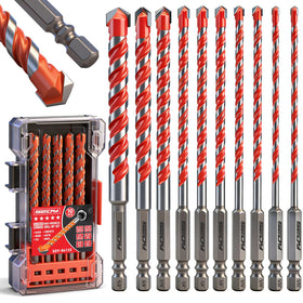 SEDY 10-piece masonry drill bit set with hex shank for fast, clean holes in concrete.
