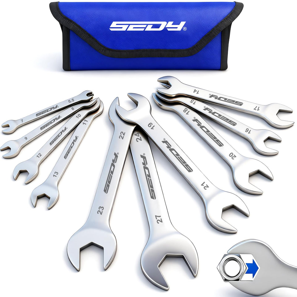 SEDY 10-piece super-thin open-end wrenches reach tight spaces with precise torque.