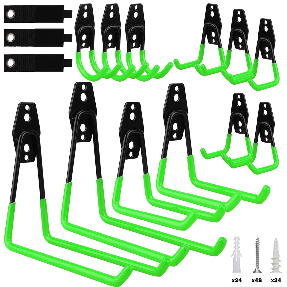 SEDY 15-piece garage hooks wall-mount set keeps tools organized and accessible.