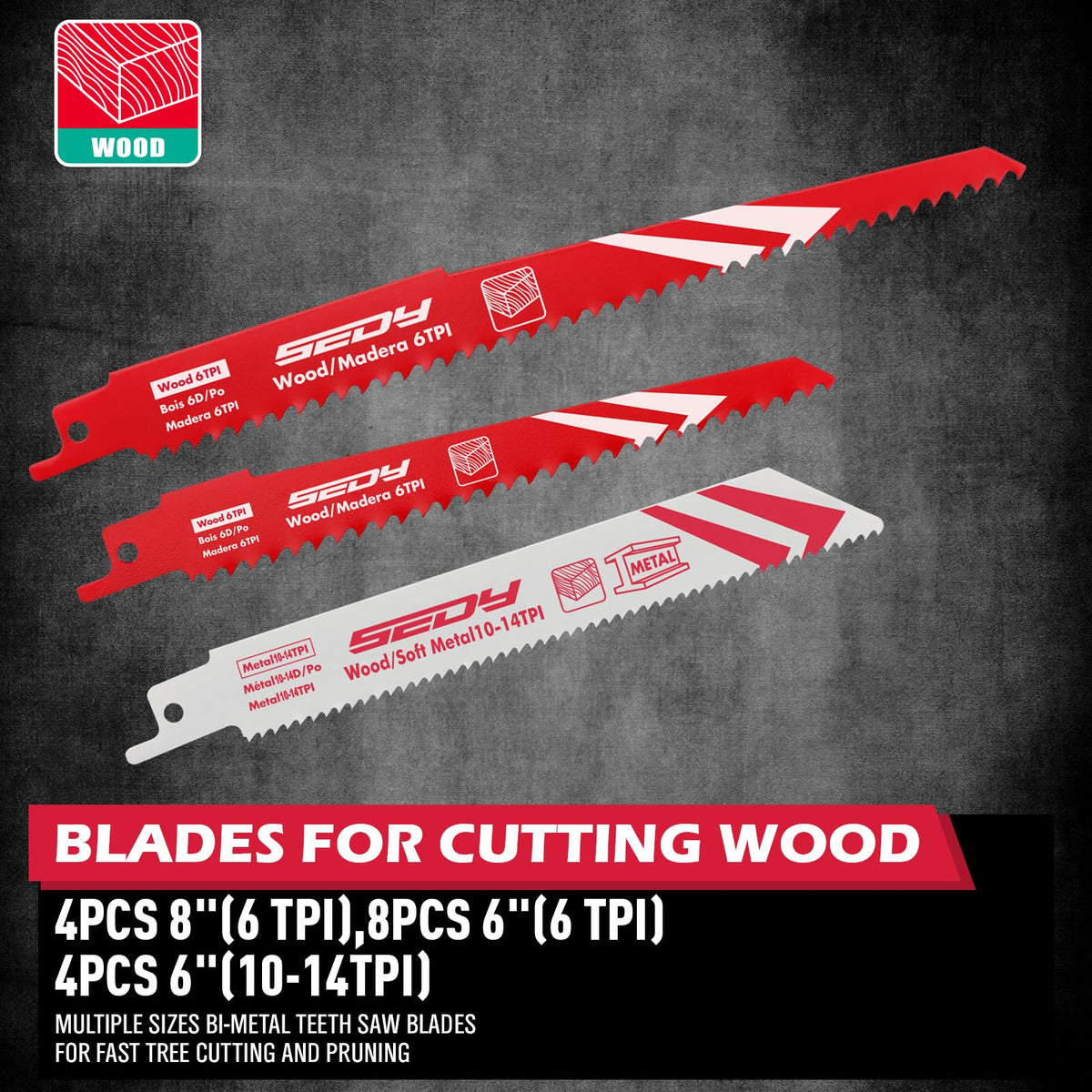 SEDY wood blade 8-inch 6TPI ideal for thicker boards.