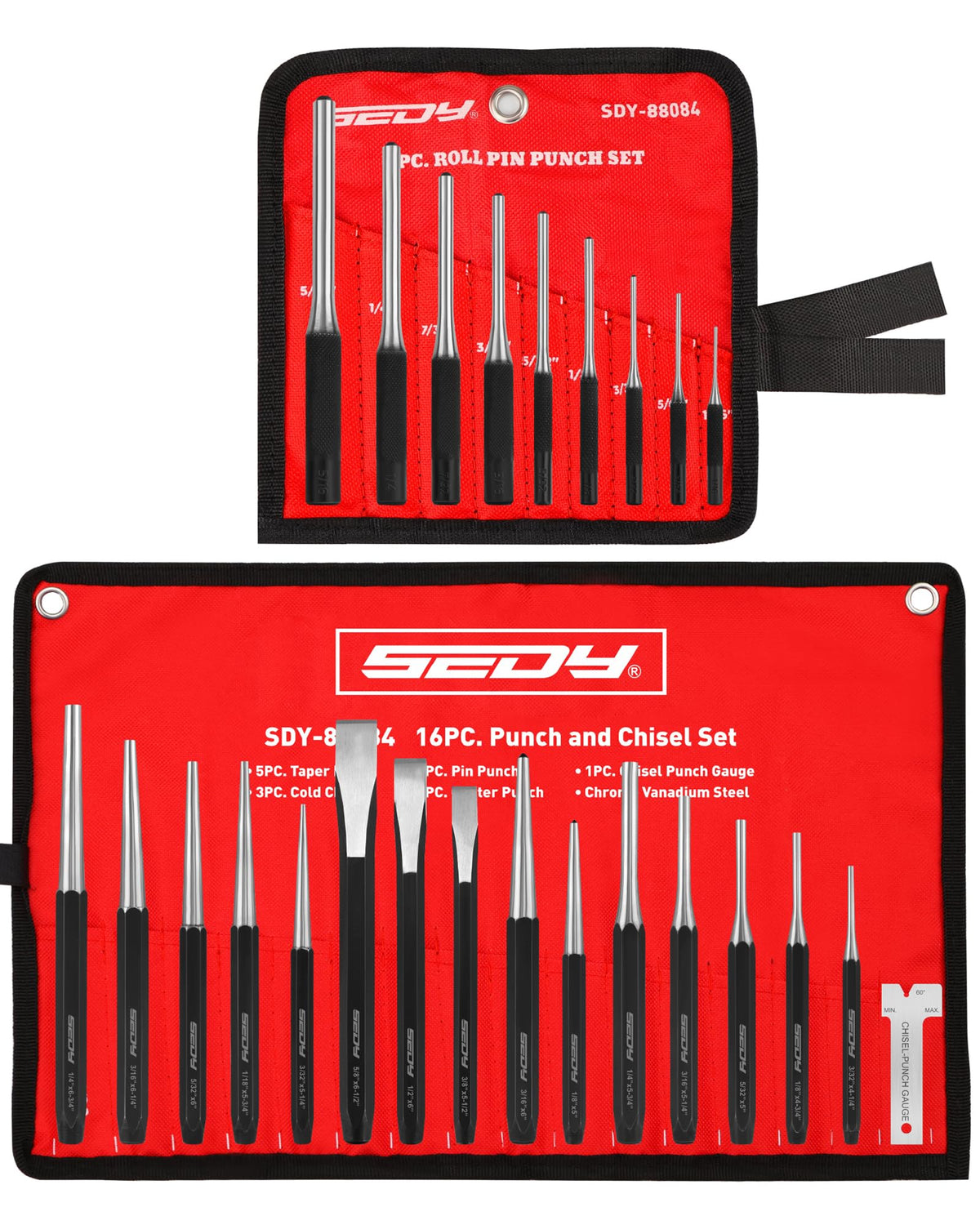 SEDY 25-piece set with roll pin punches for metalworking precision