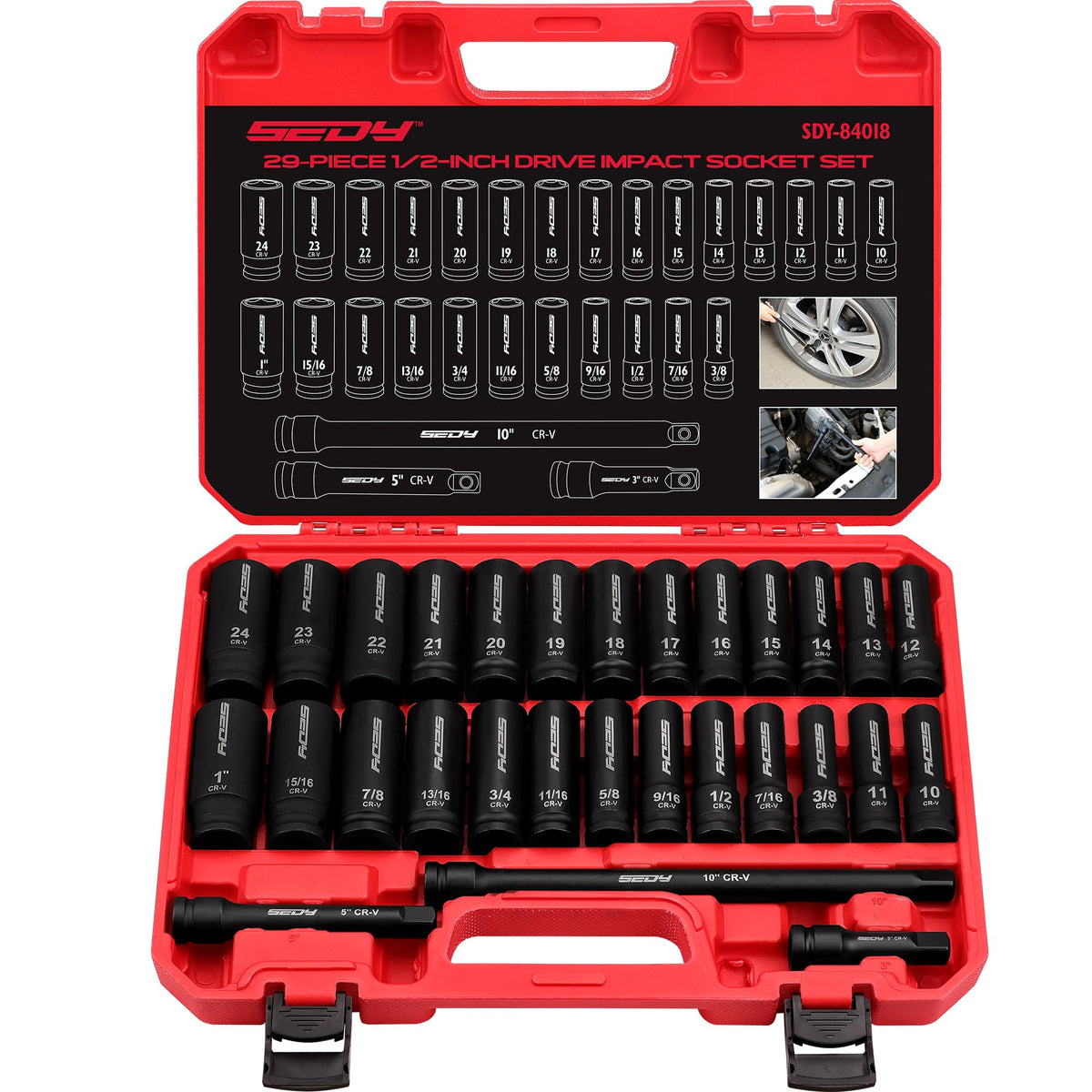 SEDY 29-piece socket set with extension bars for quick repairs