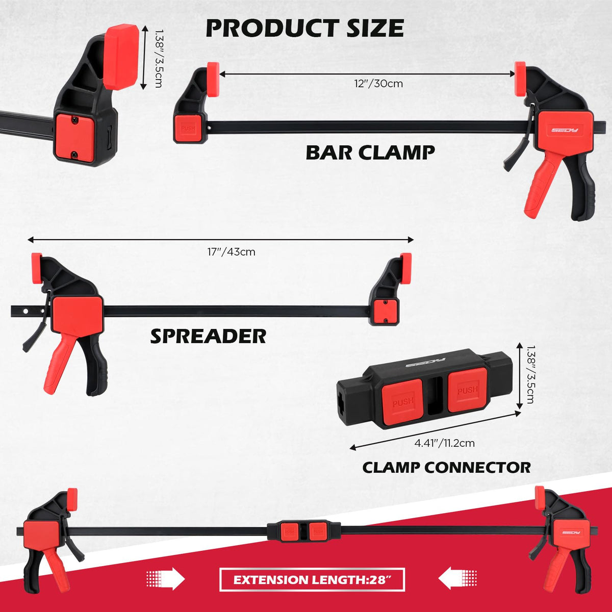 SEDY quick-release bar clamps enabling fast, secure setup for wood projects.