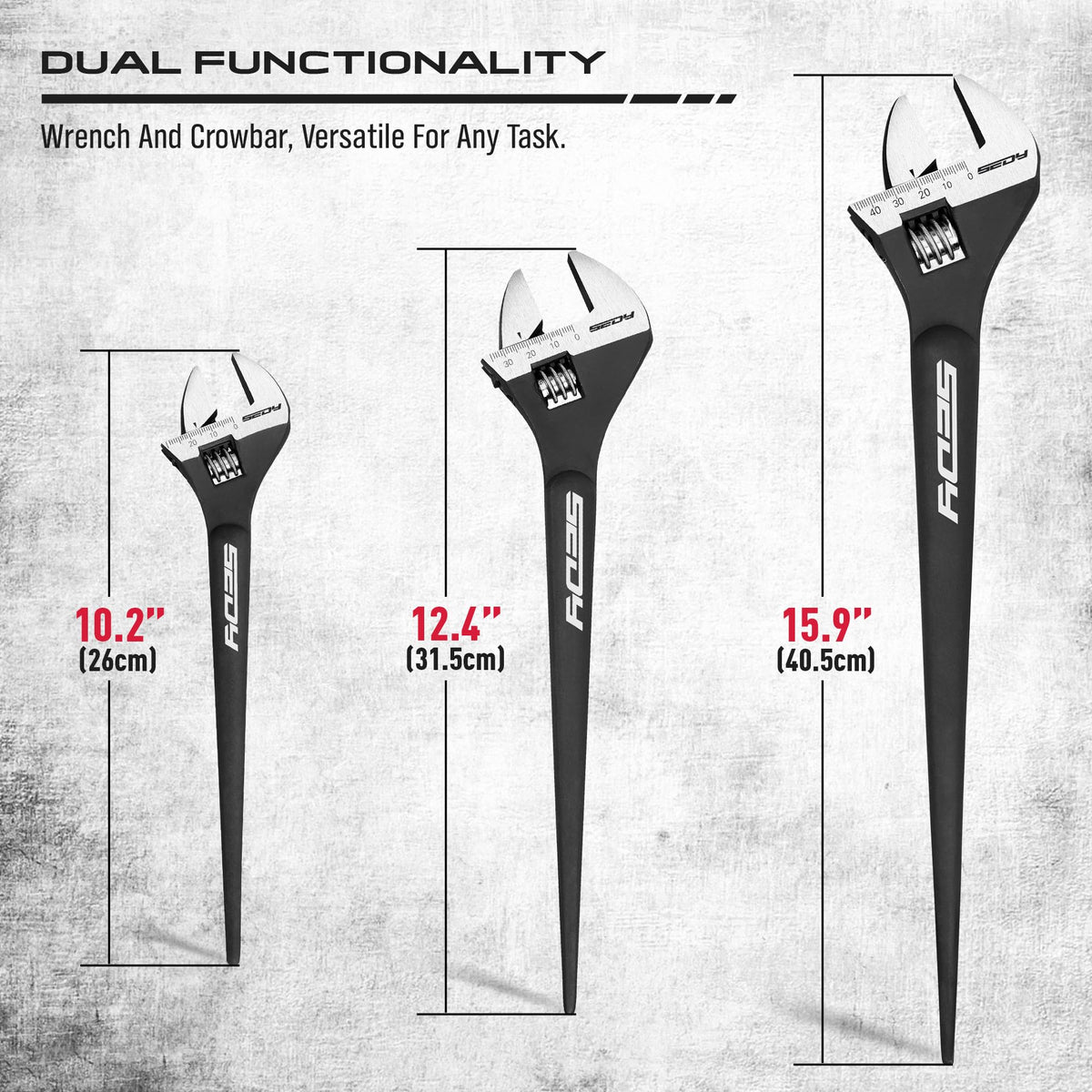 SEDY 3-piece spud wrench set, 16-inch, heavy-duty leverage for stubborn fasteners